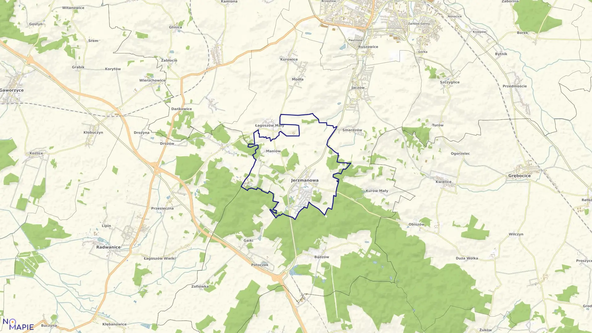 Mapa obrębu JERZMANOWA w gminie Jerzmanowa