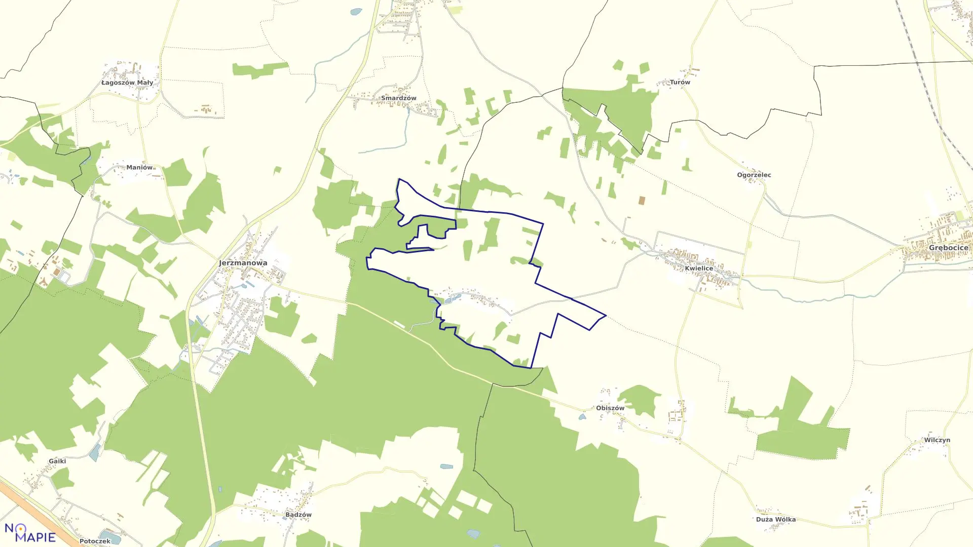Mapa obrębu KURÓW MAŁY w gminie Jerzmanowa