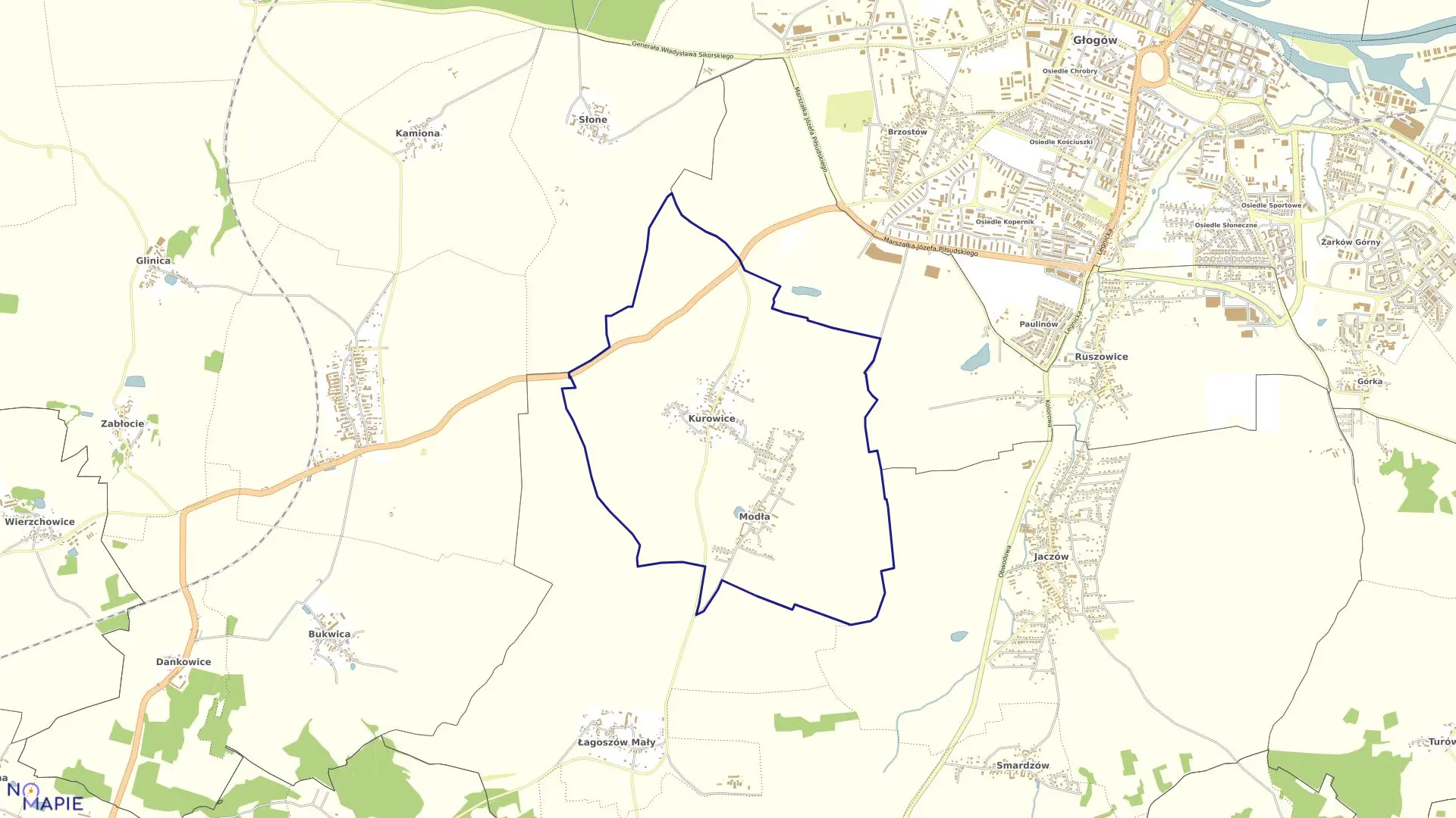 Mapa obrębu KUROWICE-MODŁA w gminie Jerzmanowa
